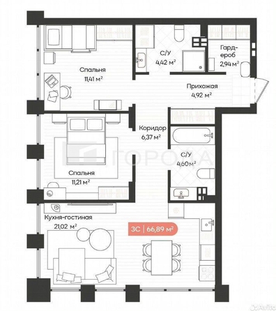 
  Продается 3-комн. квартира 66.5 м², в ЖК Баланс, 1 очередь. Фото 36.