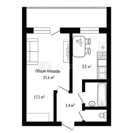 
  Продается 1-комн. квартира 35.6 м². Фото 1.