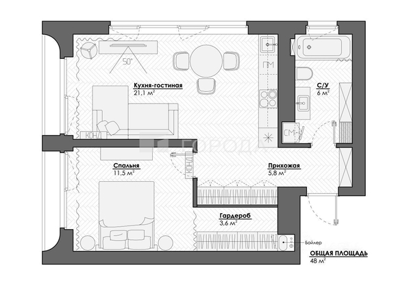 
  Продается 2-комн. квартира 48 м². Фото 46.