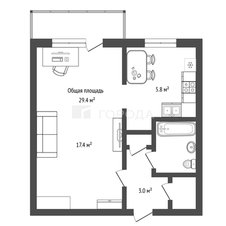 
  Продается 1-комн. квартира 29.4 м². Фото 1.