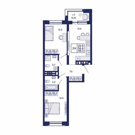 
  Продается 2-комн. квартира 58.3 м², в ЖК Сила леса, корп 1. Фото 1.