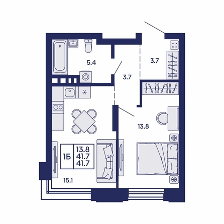 
  Продается 1-комн. квартира 41.7 м², в ЖК Сила леса, корп 1. Фото 1.