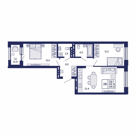 
  Продается 2-комн. квартира 64 м², в ЖК Сила леса, корп 2. Фото 2.