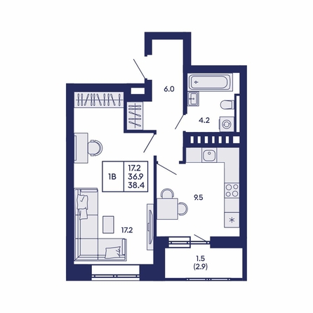 
  Продается 1-комн. квартира 38.4 м², в ЖК Горизонт, дом 2. Фото 4.