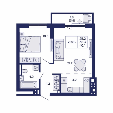 
  Продается 2-комн. квартира 40.1 м², в ЖК Горизонт, дом 2. Фото 4.