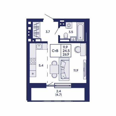 
  Продается студия 26.9 м², в ЖК Горизонт, дом 2. Фото 4.