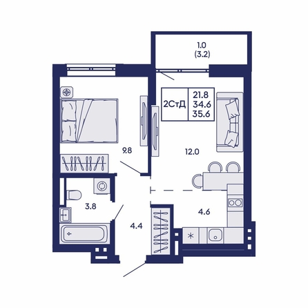 
  Продается 2-комн. квартира 35.6 м², в ЖК Горизонт, дом 2. Фото 1.
