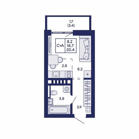 
  Продается студия 20.4 м², в ЖК Горизонт, дом 2. Фото 4.
