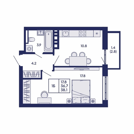 
  Продается 1-комн. квартира 38.1 м², в ЖК Горизонт, дом 2. Фото 1.