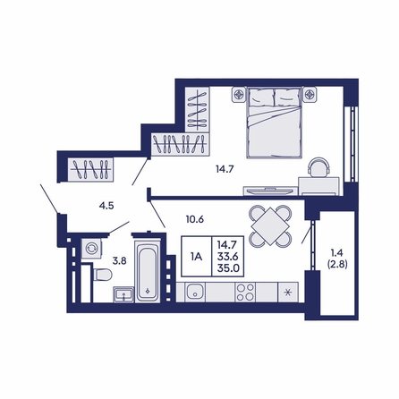 
  Продается 1-комн. квартира 35 м², в ЖК Горизонт, дом 2. Фото 4.