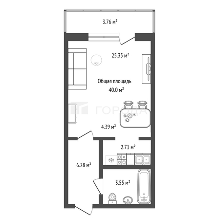 
  Продается студия 40 м². Фото 3.