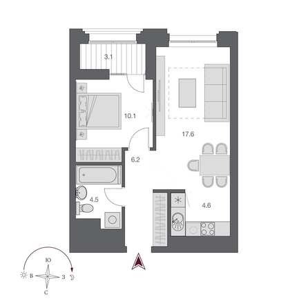 
  Продается 2-комн. квартира 44.35 м², в  Дом Нобель. Фото 1.