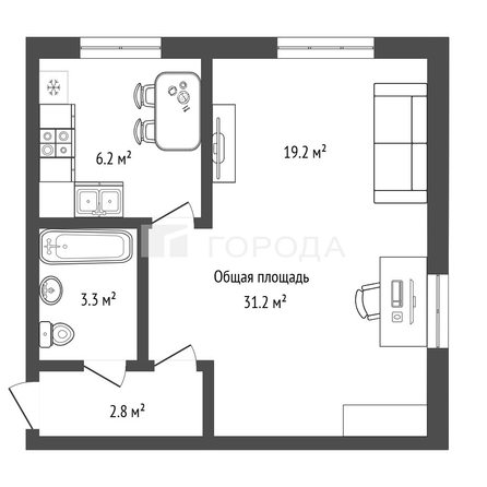 
  Продается 1-комн. квартира 31.2 м². Фото 2.