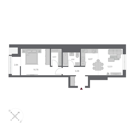 
  Продается 2-комн. квартира 55.08 м², в ЖК Беринг, дом 3. Фото 1.