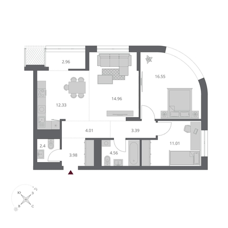 
  Продается 3-комн. квартира 75.96 м², в ЖК Беринг, дом 3. Фото 1.