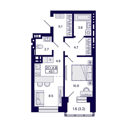 
  Продается 2-комн. квартира 43.1 м², в ЖК Сподвижники, дом 1. Фото 1.