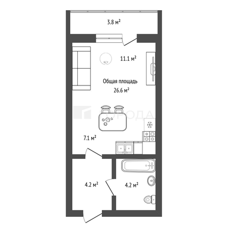 
  Продается 1-комн. квартира 26.6 м², в ЖК Солнечные часы, 4 очередь дом 6. Фото 2.