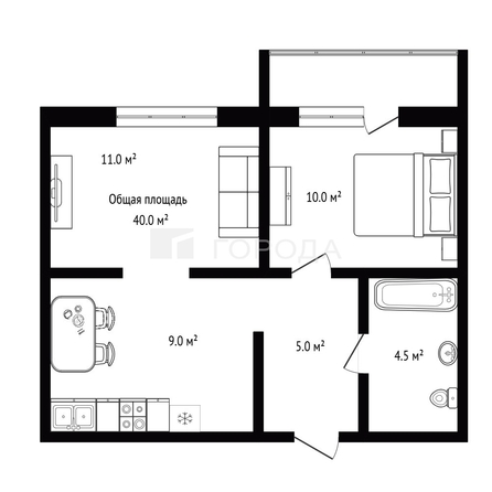 
  Продается 1-комн. квартира 40 м², в КП Уютный мкр-н. Фото 1.