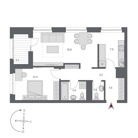
  Продается 2-комн. квартира 57.05 м², в  Дом Нобель. Фото 1.