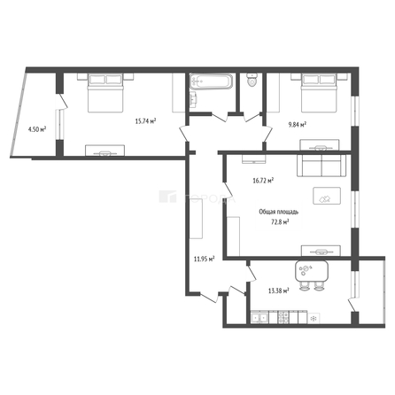 
  Продается 3-комн. квартира 72.8 м², в МКР Чистая Слобода, дом 40. Фото 14.