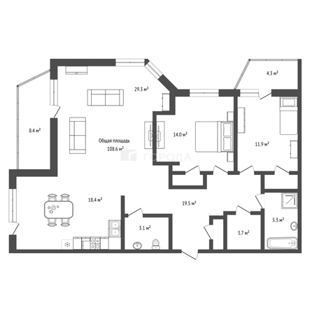 
  Продается 3-комн. квартира 108.6 м². Фото 3.