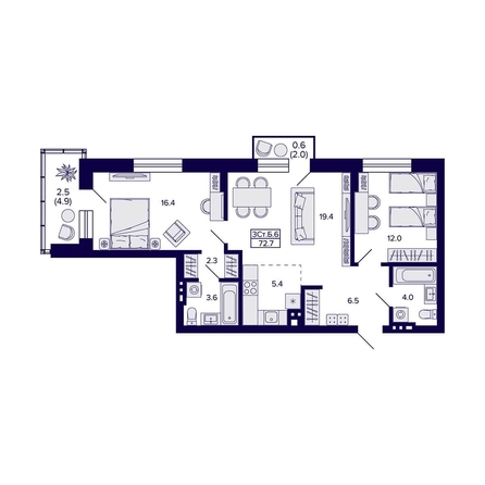 
  Продается 3-комн. квартира 72.7 м², в ЖК Сподвижники, дом 1. Фото 1.