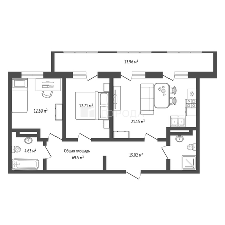 
  Продается 3-комн. квартира 69.5 м², в ЖК Островский. Фото 11.