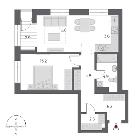 
  Продается 2-комн. квартира 54.8 м², в ЖК ОСКАР, дом 1. Фото 1.