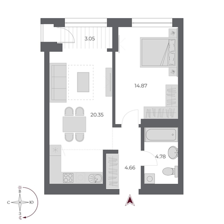 
  Продается 2-комн. квартира 47.7 м², в ЖК ОСКАР, дом 3. Фото 1.