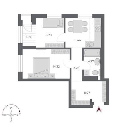 
  Продается 2-комн. квартира 54.7 м², в ЖК ОСКАР, дом 3. Фото 1.