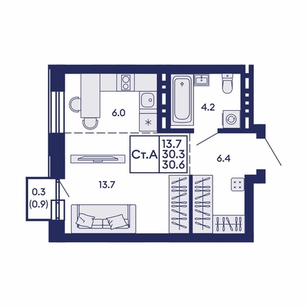 
  Продается студия 30.6 м², в ЖК Сила леса, корп 2. Фото 1.
