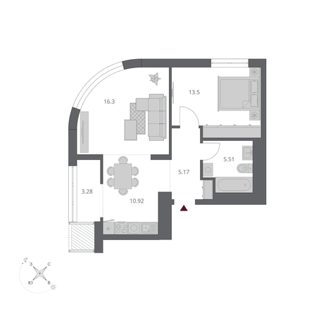 
  Продается 2-комн. квартира 54.68 м², в ЖК Беринг, дом 3. Фото 2.