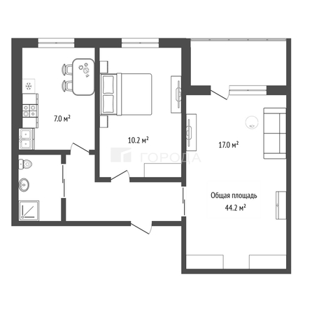
  Продается 2-комн. квартира 44.2 м². Фото 12.