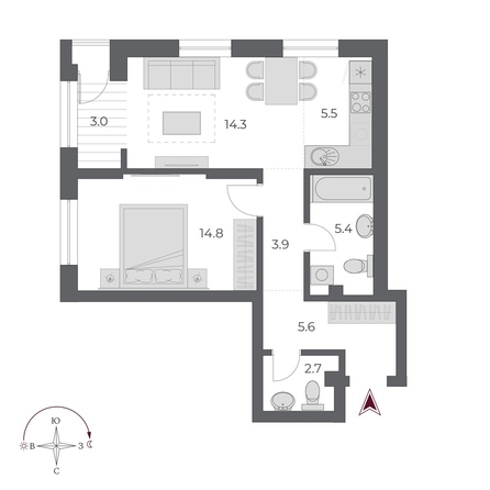 
  Продается 2-комн. квартира 55.2 м², в ЖК ОСКАР, дом 2. Фото 1.