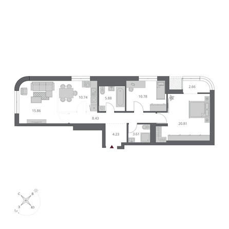 
  Продается 3-комн. квартира 83 м², в ЖК Беринг, дом 3. Фото 1.