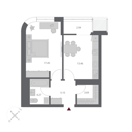 
  Продается 1-комн. квартира 46.96 м², в ЖК Беринг, дом 3. Фото 2.