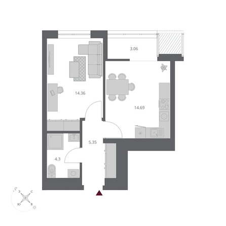 
  Продается 1-комн. квартира 41.76 м², в ЖК Беринг, дом 3. Фото 1.