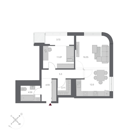 
  Продается 2-комн. квартира 61.27 м², в ЖК Беринг, дом 3. Фото 1.