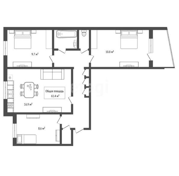 
  Продается 3-комн. квартира 61.4 м². Фото 2.