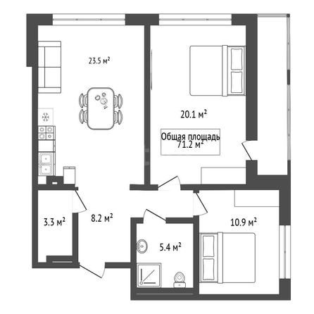 
  Продается 2-комн. квартира 71.5 м². Фото 4.