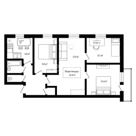 
  Продается 4-комн. квартира 62.4 м². Фото 1.
