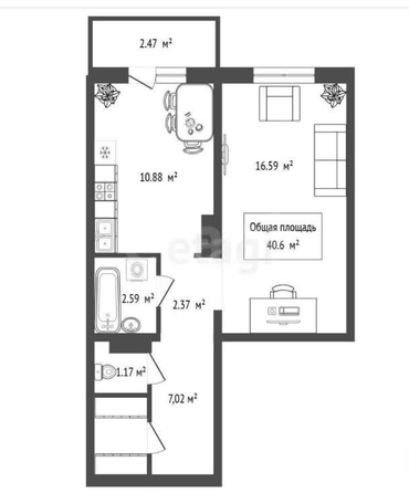 
  Продается 1-комн. квартира 40.6 м². Фото 1.