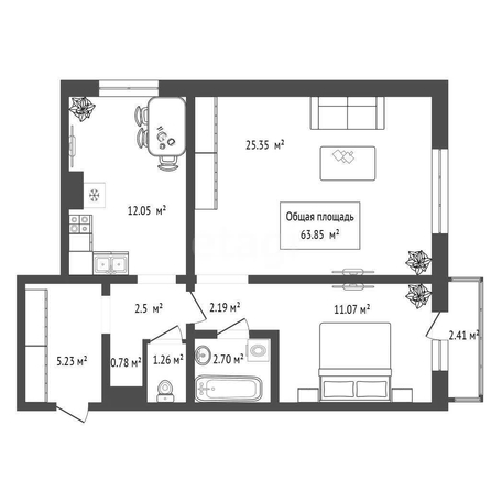 
  Продается 2-комн. квартира 64.2 м². Фото 6.