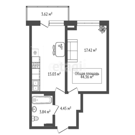 
  Продается 1-комн. квартира 44.4 м², в ЖК Расцветай на Зорге, дом 2. Фото 13.