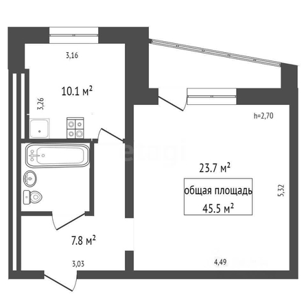 
  Сдается 1-комн. квартира 45.7 м². Фото 14.