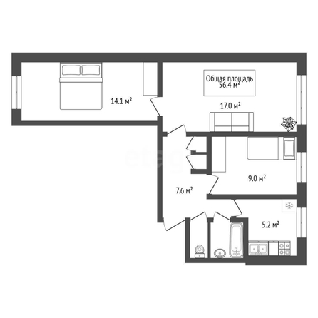 
  Продается 3-комн. квартира 56.4 м². Фото 2.