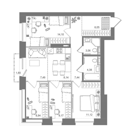 
  Продается 4-комн. квартира 81.48 м², в ЖК Спектр, дом 10. Фото 1.