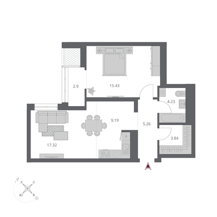 
  Продается 2-комн. квартира 58.17 м², в ЖК Беринг, дом 3. Фото 1.