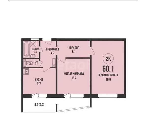
  Продается 2-комн. квартира 60.1 м². Фото 2.