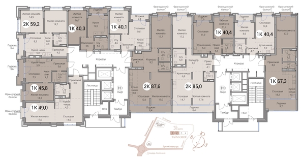 
  Продается 2-комн. квартира 67.3 м², в ЖК Тайм Сквер. Фото 19.